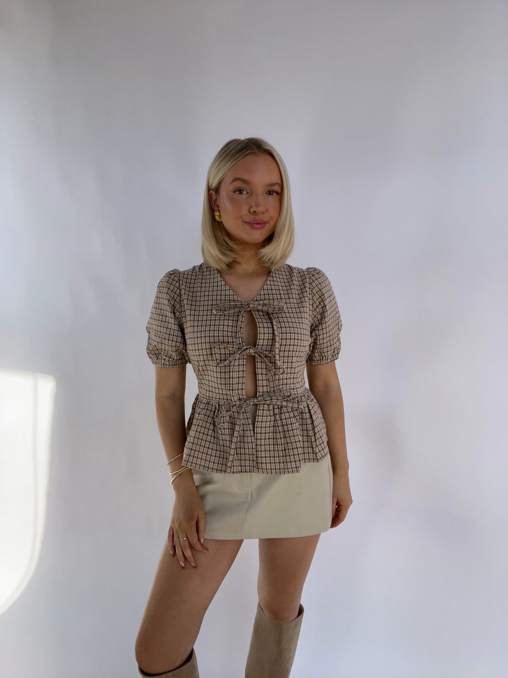 Gingham Front Tie Top