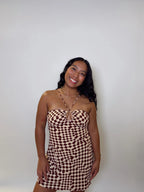 Brown Checkered Mini Dress