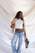 Striped Yellow Zip up Sweater