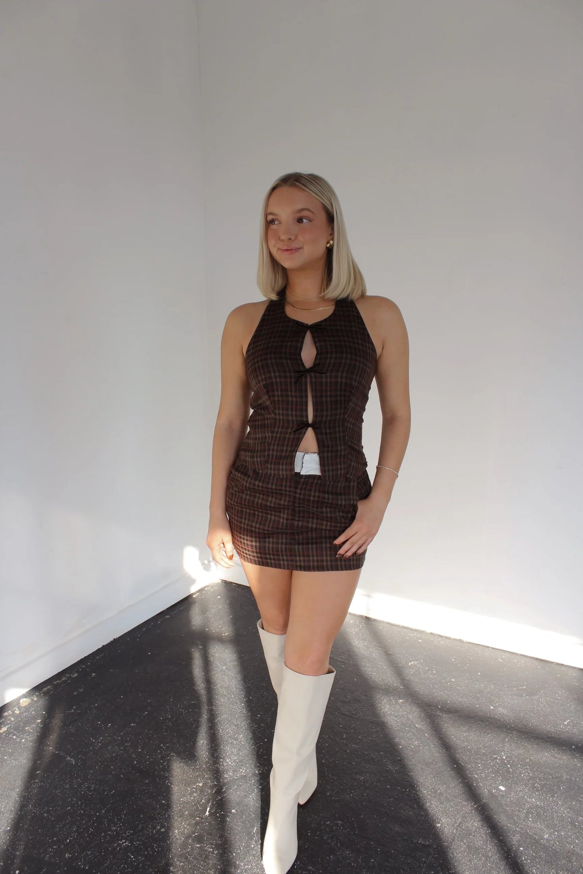 Olive Plaid Mini Skirt