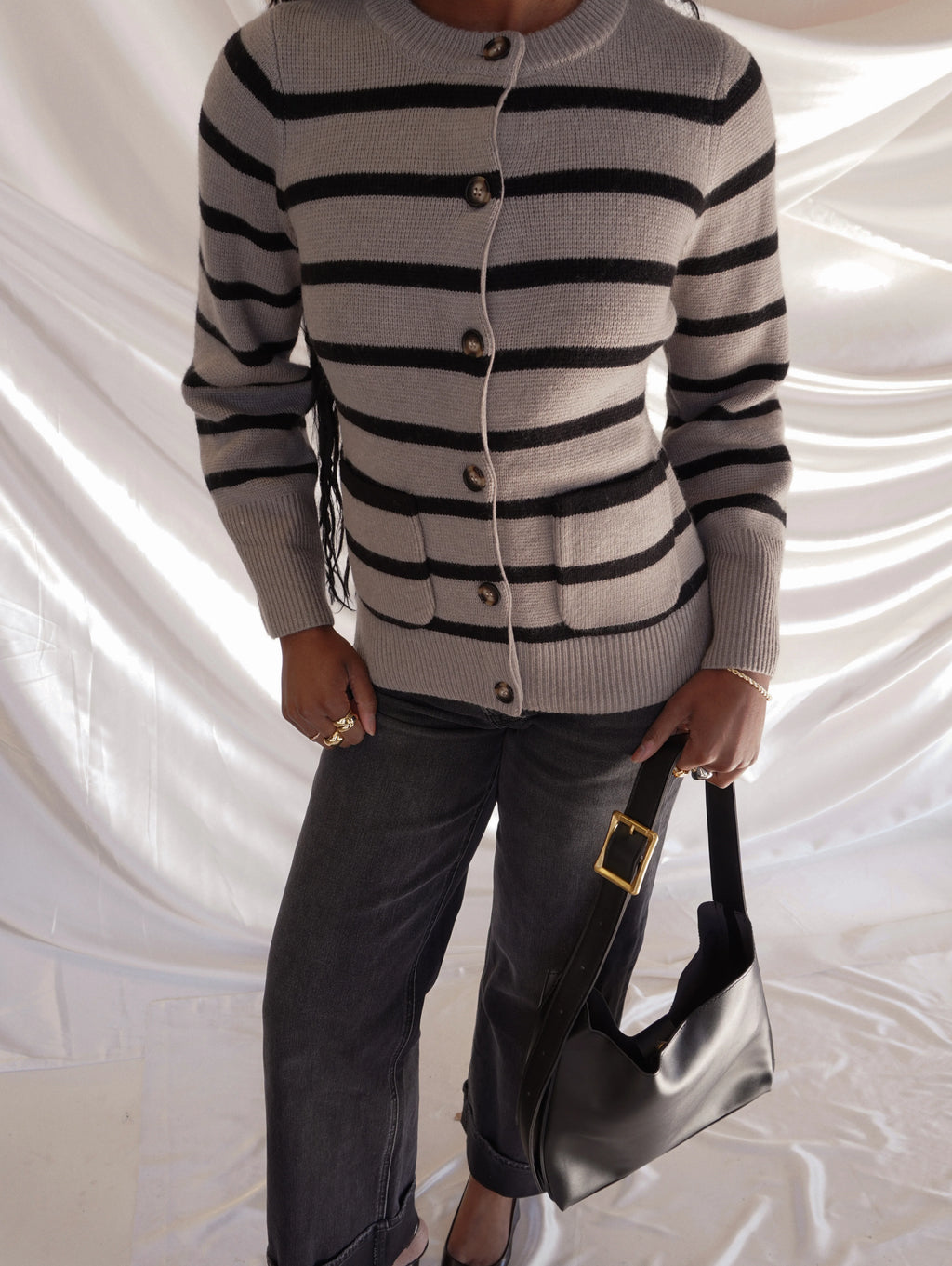 Striped Botton Fitted Sweater