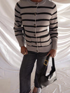 Striped Botton Fitted Sweater