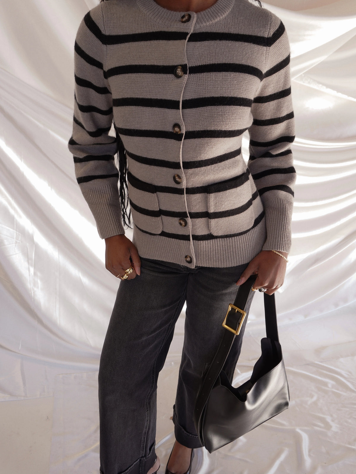 Striped Botton Fitted Sweater