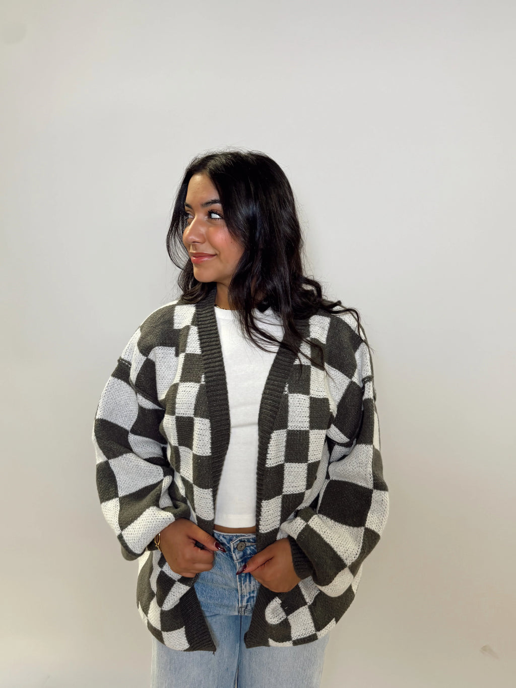 Checkered Oversized Cardigan