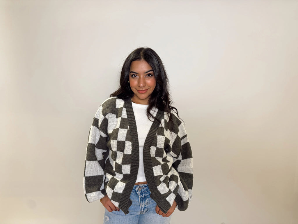 Checkered Oversized Cardigan