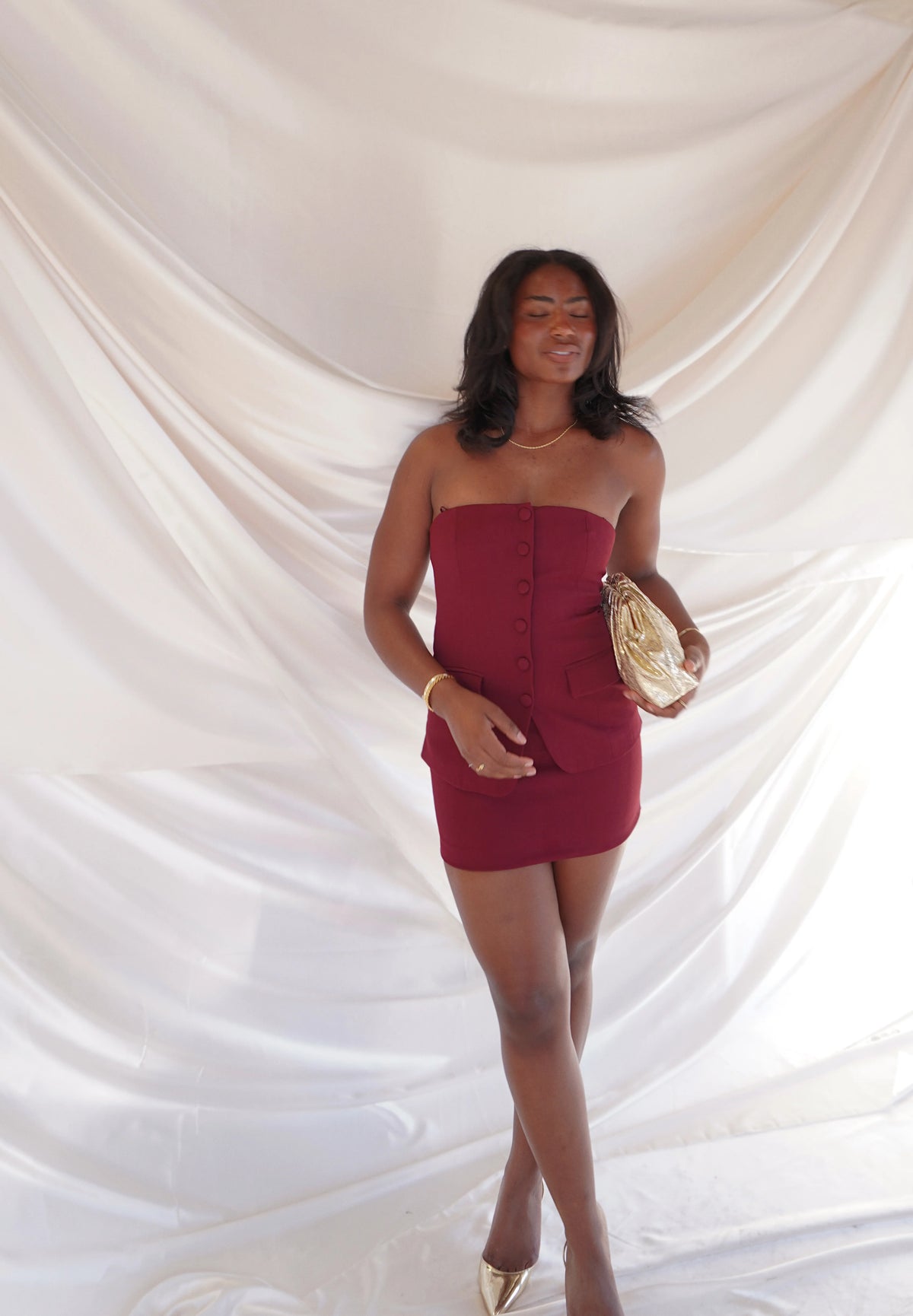 Strapless Botton Mini Dress
