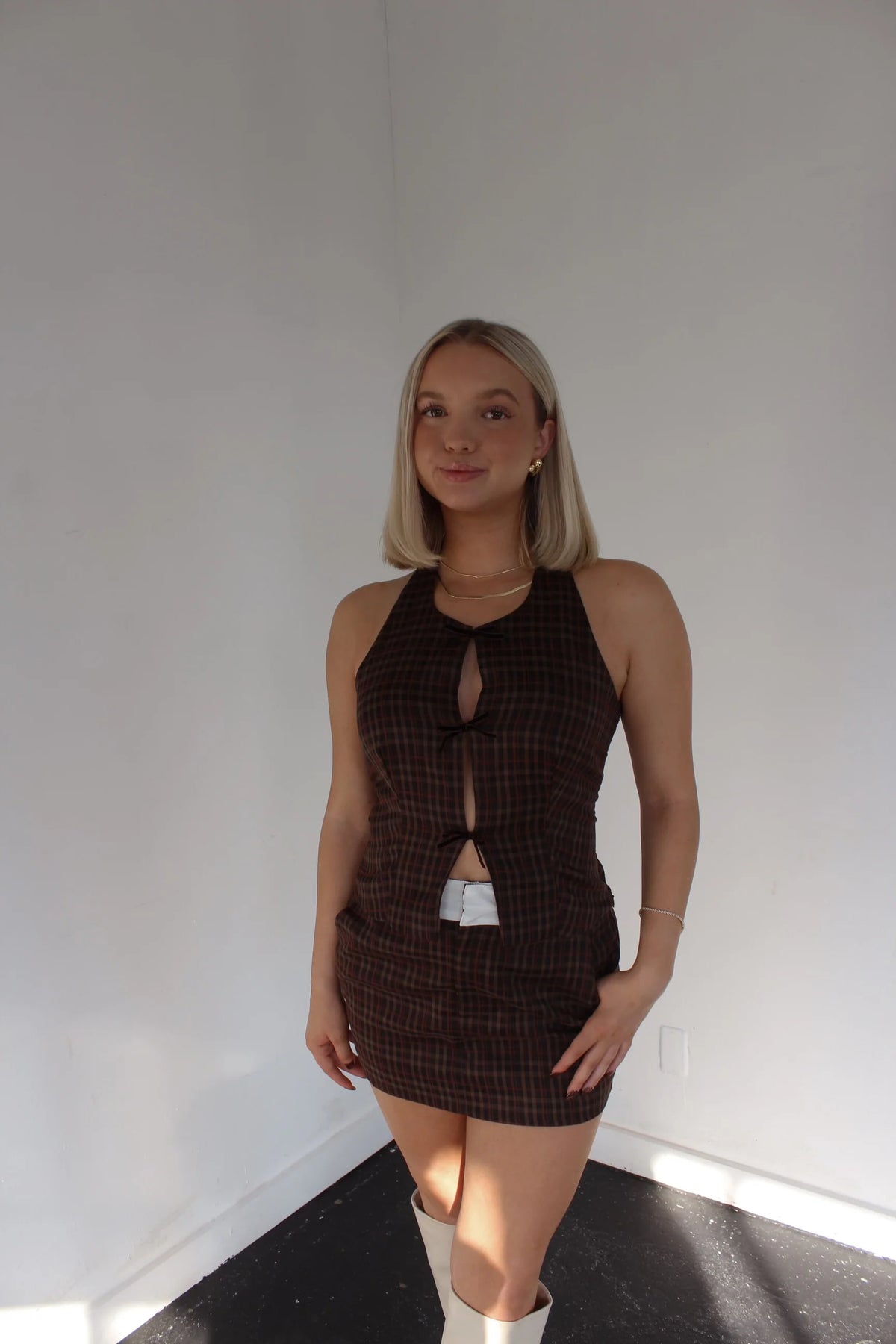 Olive Plaid Mini Skirt