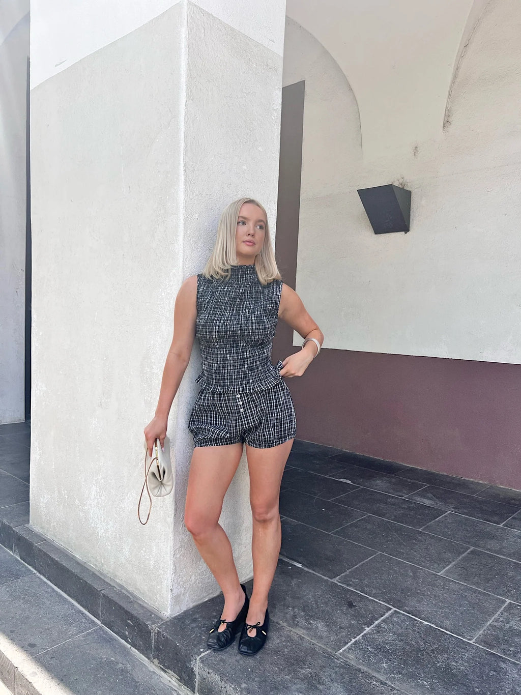 Smocked Gingham Shorts