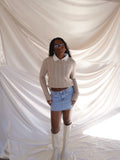 Cable Knit White Collared Sweater