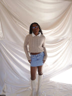 Cable Knit White Collared Sweater
