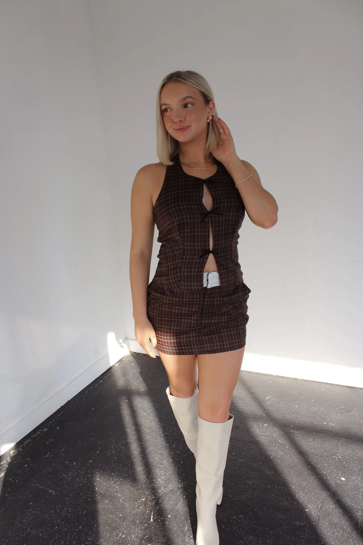Olive Plaid Mini Skirt
