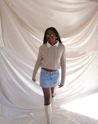 Cable Knit White Collared Sweater