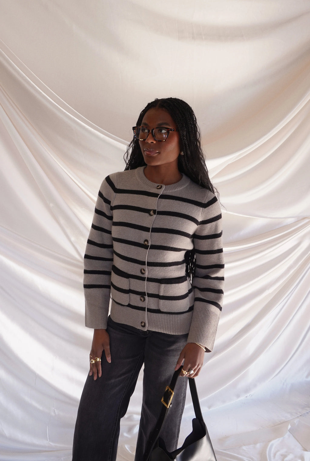 Striped Botton Fitted Sweater