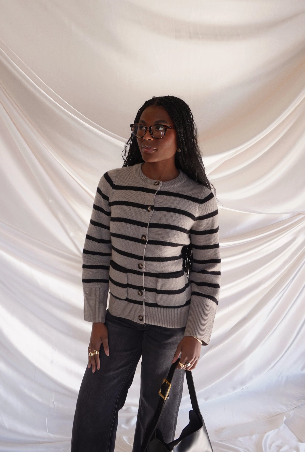 Striped Botton Fitted Sweater