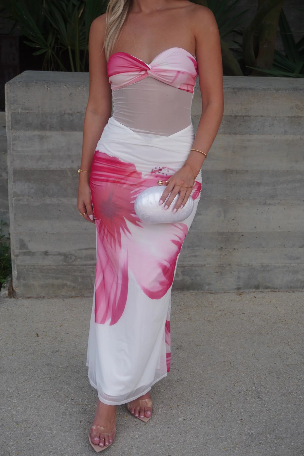 Strapless Sheer Floral Maxi