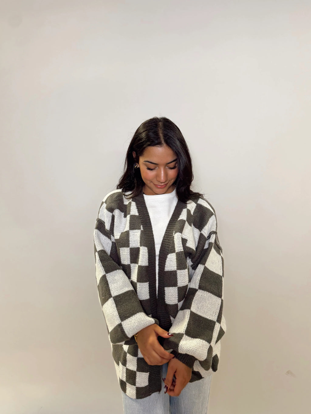 Checkered Oversized Cardigan