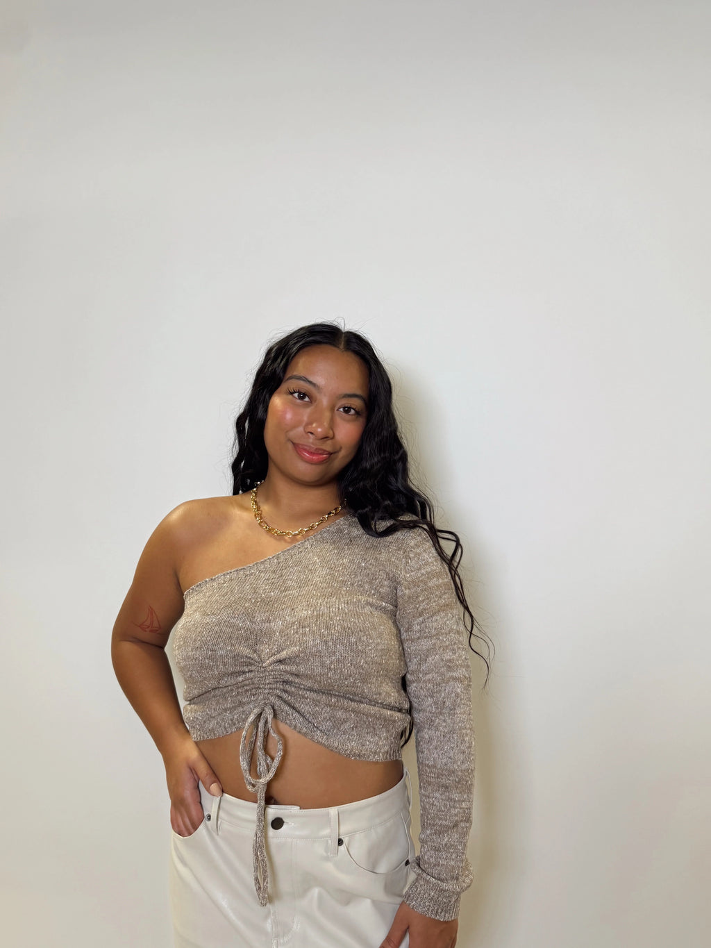 Mocha One Shoulder Sweater