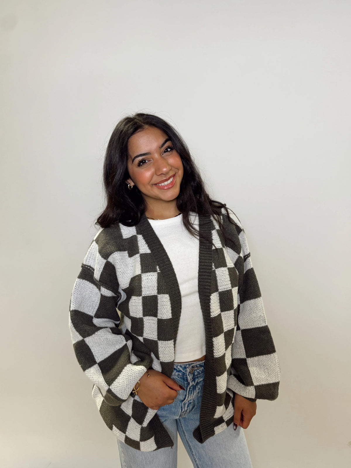 Checkered Oversized Cardigan
