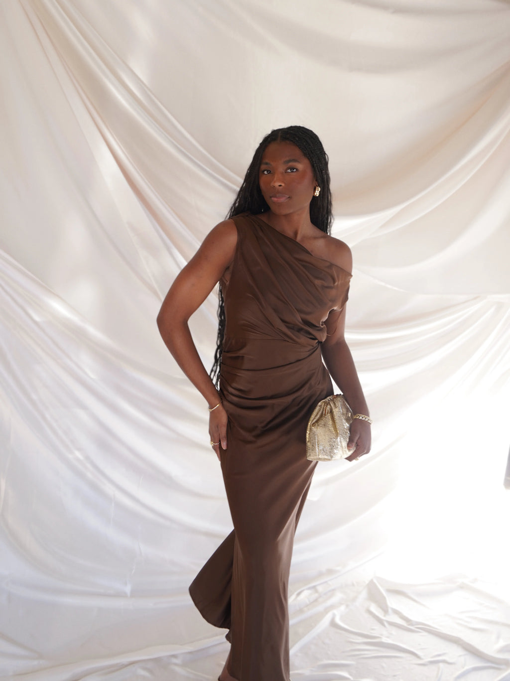 Cowl Neck Satin Dress