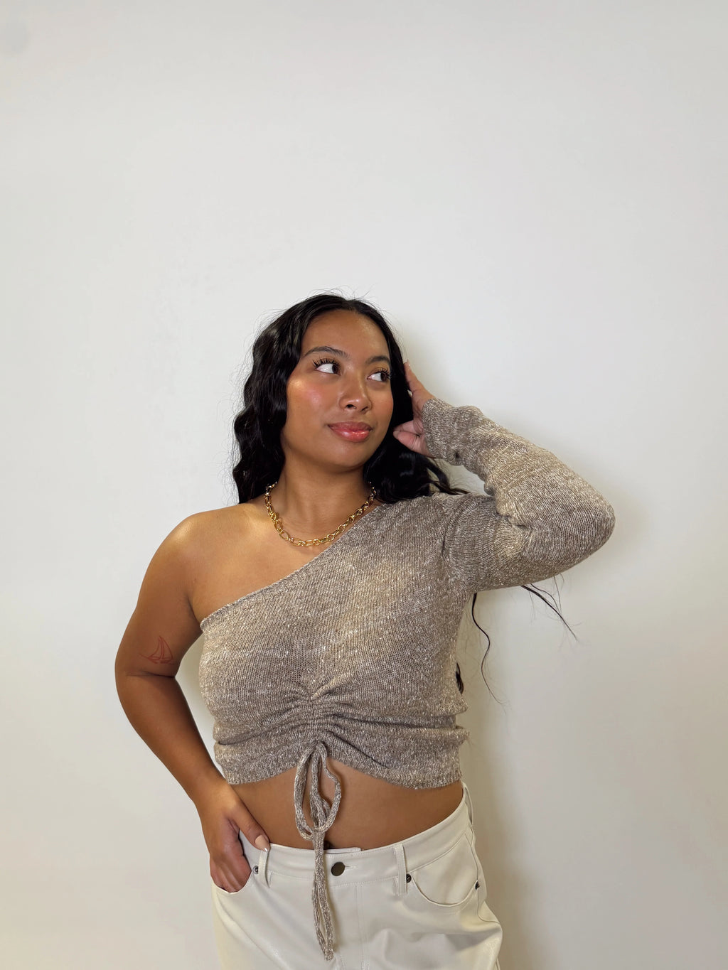Mocha One Shoulder Sweater