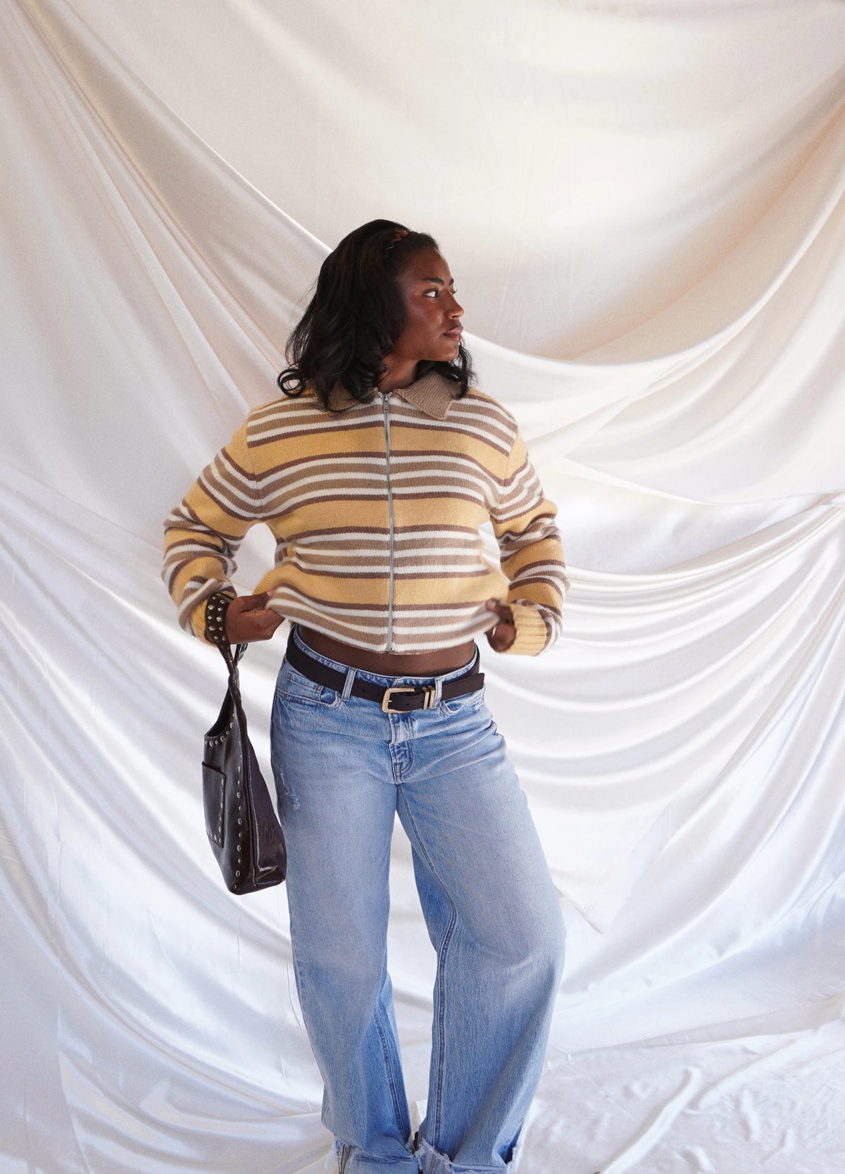Striped Yellow Zip up Sweater