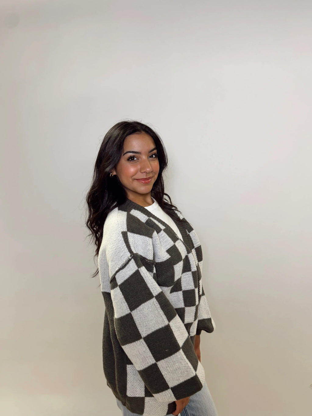 Checkered Oversized Cardigan